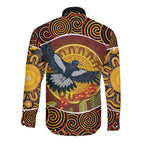 Aboriginal Magpies Dots Art Long Sleeve Button Shirt Native Australian Animals