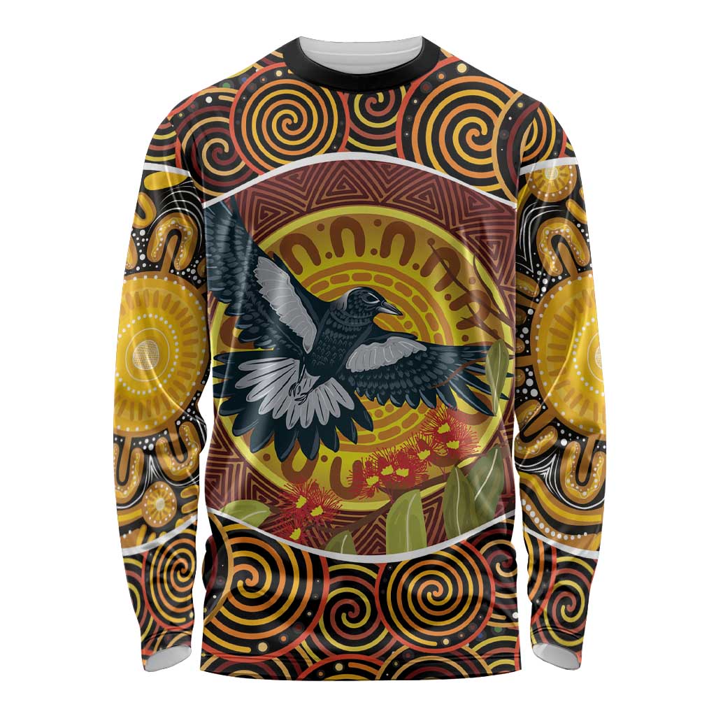 Aboriginal Magpies Dots Art Long Sleeve Shirt Native Australian Animals