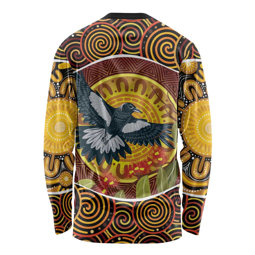 Aboriginal Magpies Dots Art Long Sleeve Shirt Native Australian Animals
