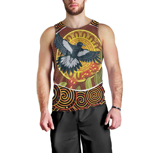 Aboriginal Magpies Dots Art Men Tank Top Native Australian Animals