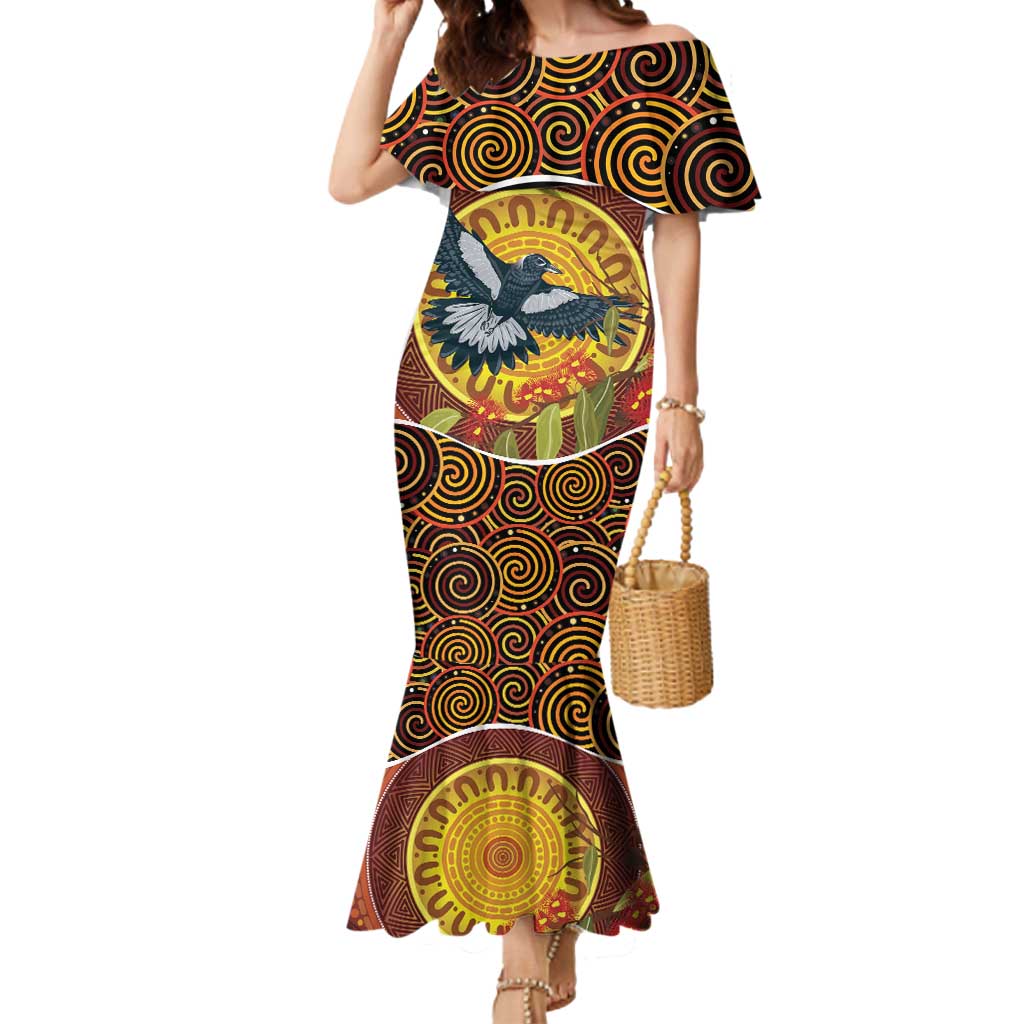 Aboriginal Magpies Dots Art Mermaid Dress Native Australian Animals