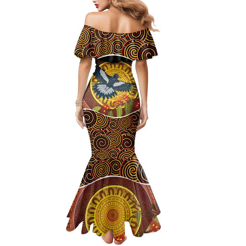 Aboriginal Magpies Dots Art Mermaid Dress Native Australian Animals
