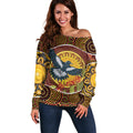 Aboriginal Magpies Dots Art Off Shoulder Sweater Native Australian Animals