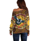 Aboriginal Magpies Dots Art Off Shoulder Sweater Native Australian Animals