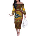 Aboriginal Magpies Dots Art Off The Shoulder Long Sleeve Dress Native Australian Animals