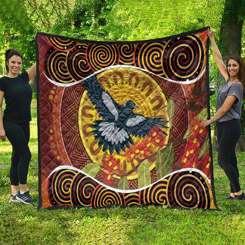Aboriginal Magpies Dots Art Quilt Native Australian Animals