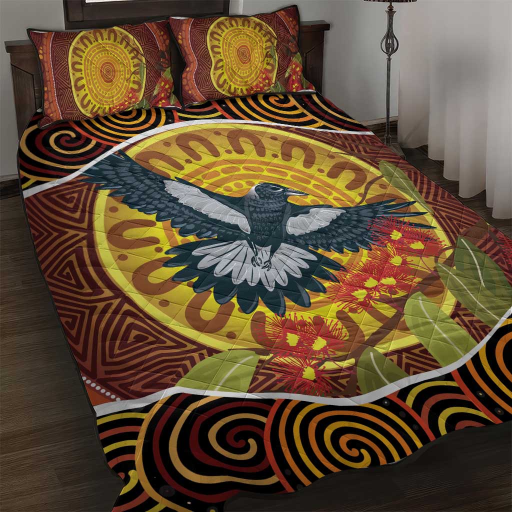 Aboriginal Magpies Dots Art Quilt Bed Set Native Australian Animals