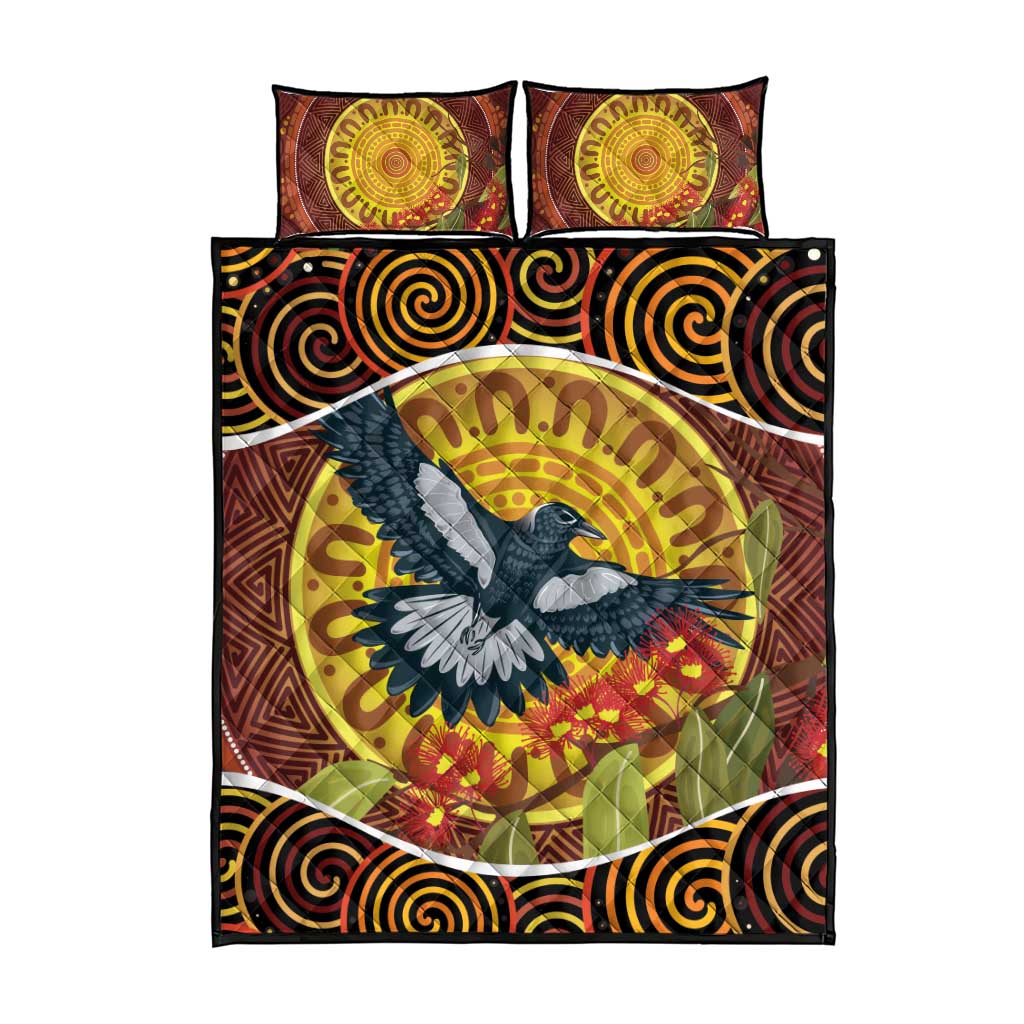 Aboriginal Magpies Dots Art Quilt Bed Set Native Australian Animals