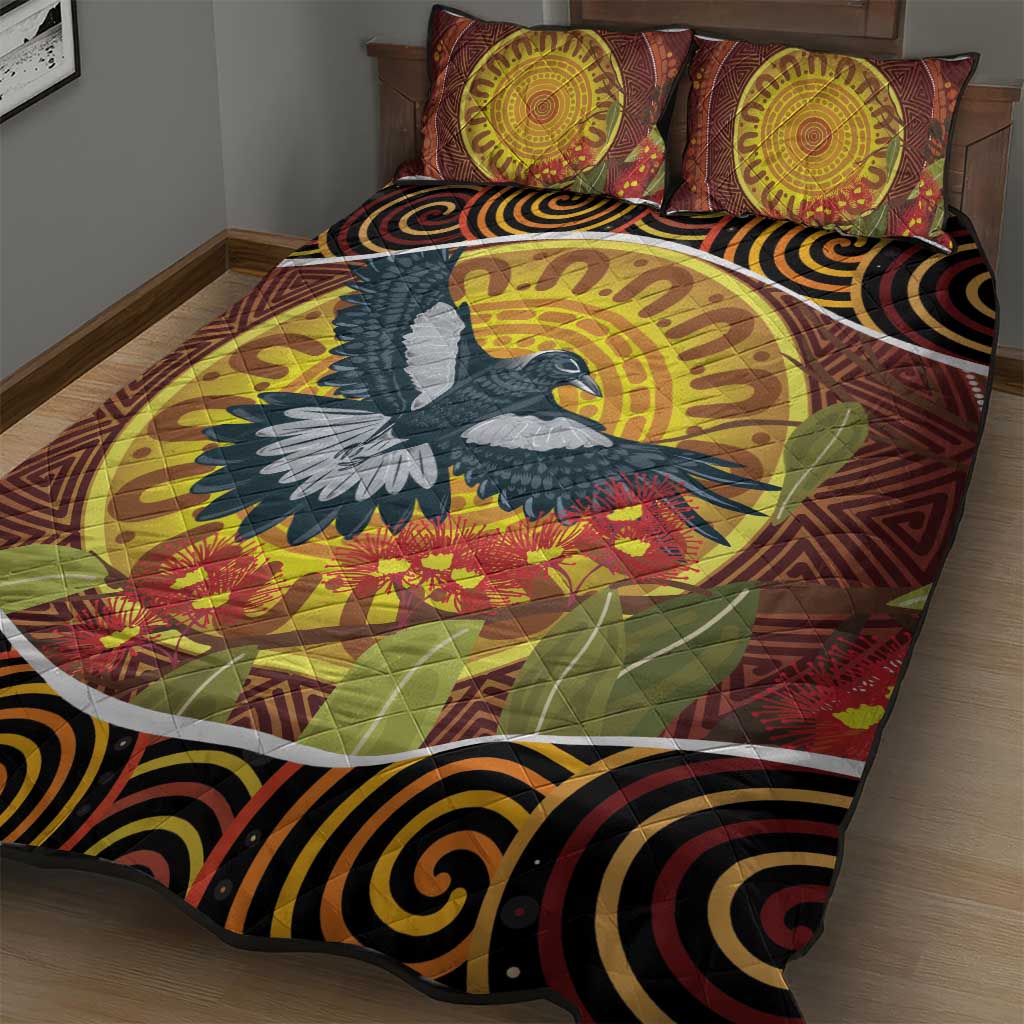 Aboriginal Magpies Dots Art Quilt Bed Set Native Australian Animals