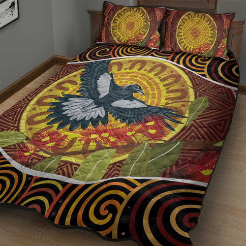 Aboriginal Magpies Dots Art Quilt Bed Set Native Australian Animals
