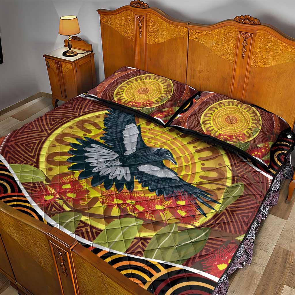 Aboriginal Magpies Dots Art Quilt Bed Set Native Australian Animals