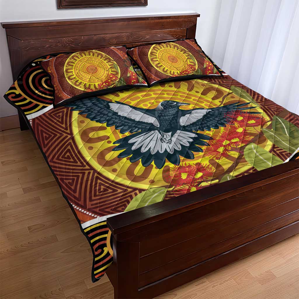 Aboriginal Magpies Dots Art Quilt Bed Set Native Australian Animals