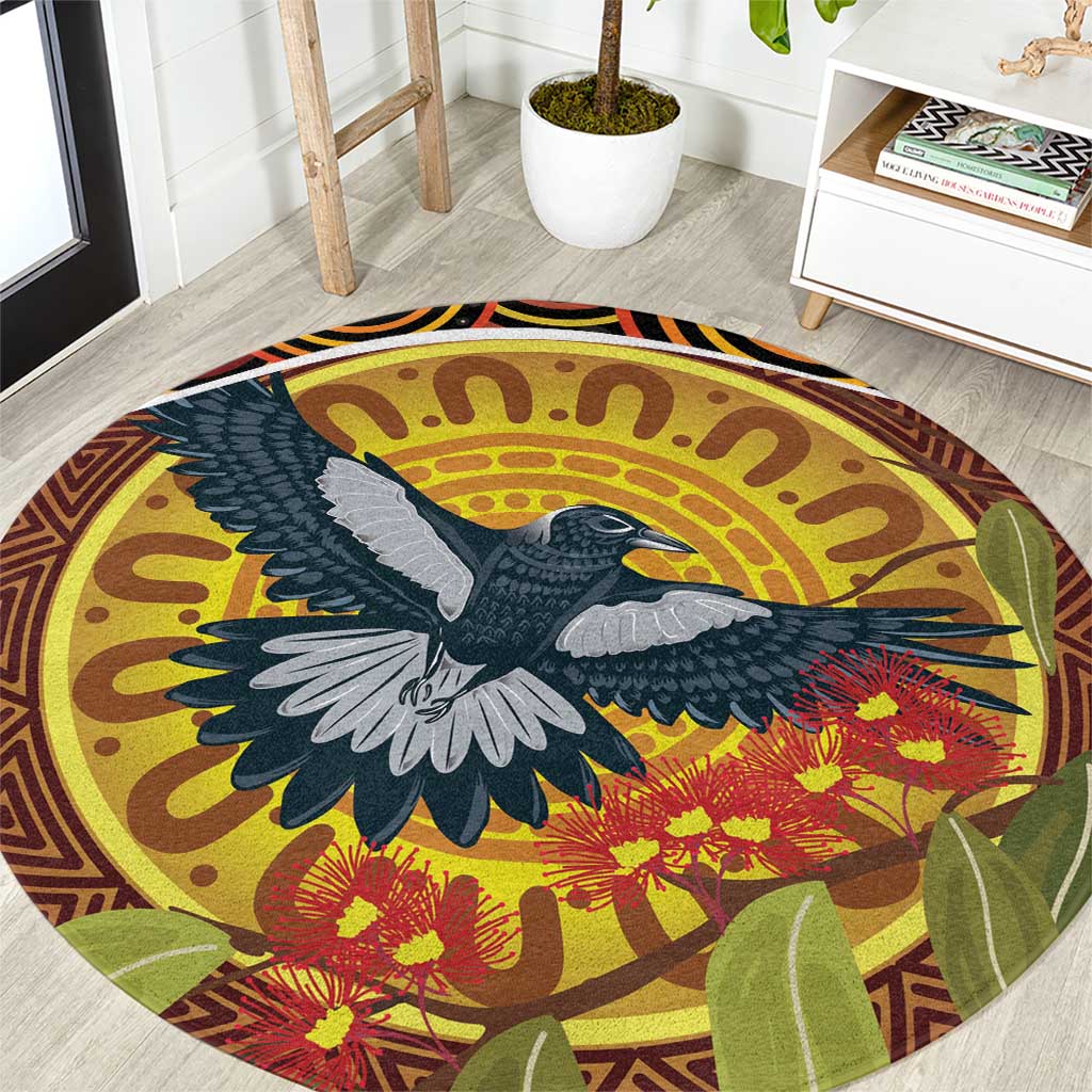 Aboriginal Magpies Dots Art Round Carpet Native Australian Animals
