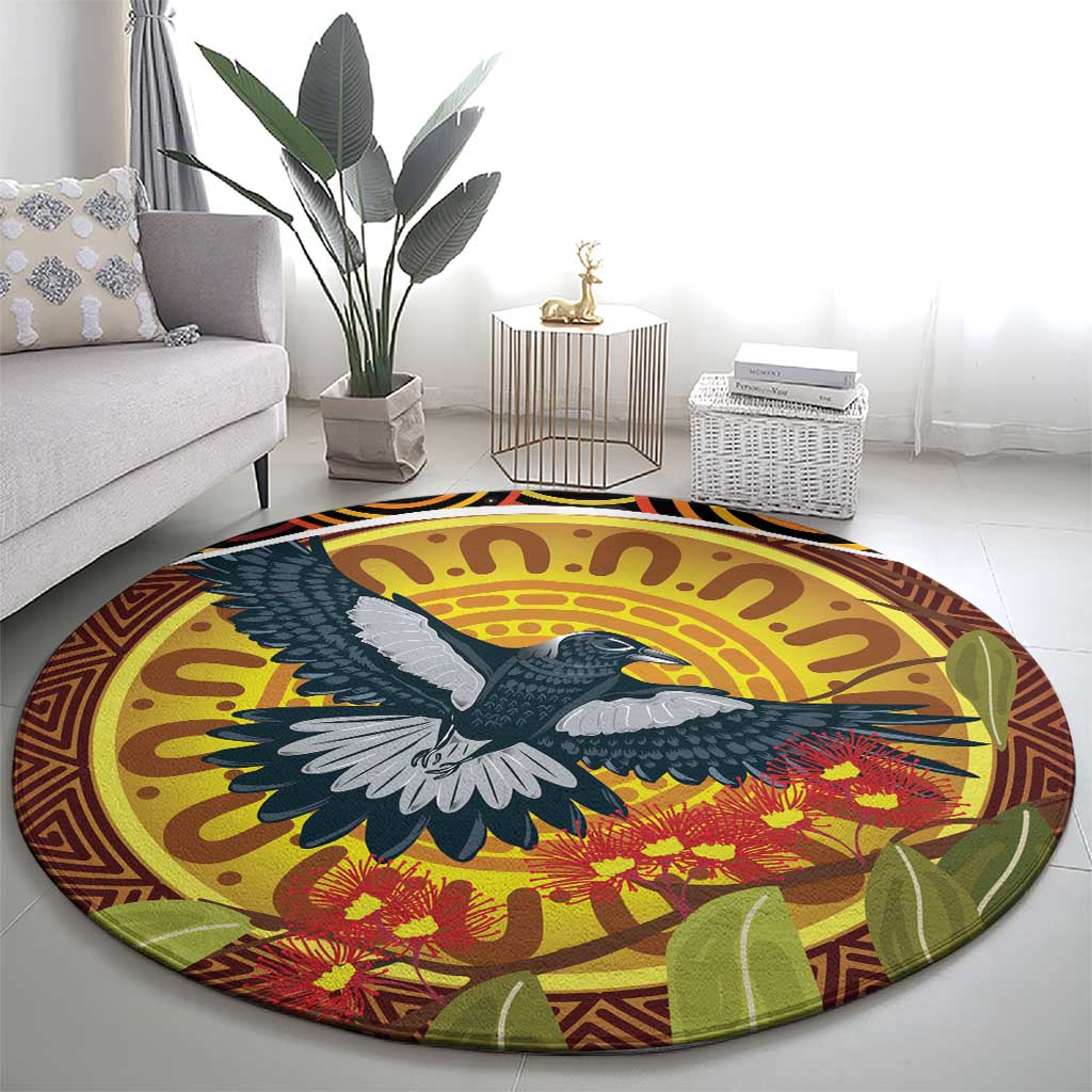 Aboriginal Magpies Dots Art Round Carpet Native Australian Animals