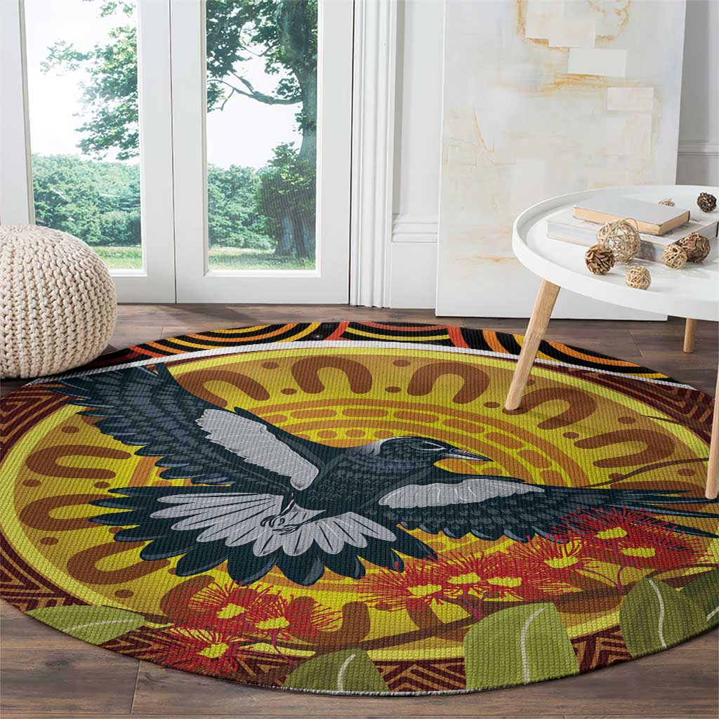 Aboriginal Magpies Dots Art Round Carpet Native Australian Animals