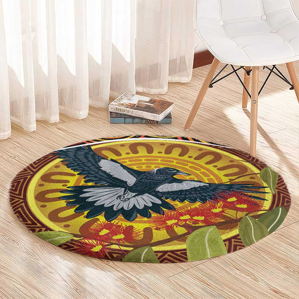 Aboriginal Magpies Dots Art Round Carpet Native Australian Animals