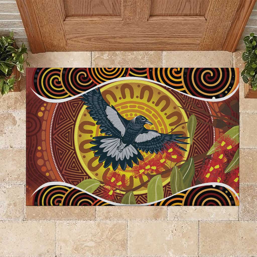 Aboriginal Magpies Dots Art Rubber Doormat Native Australian Animals