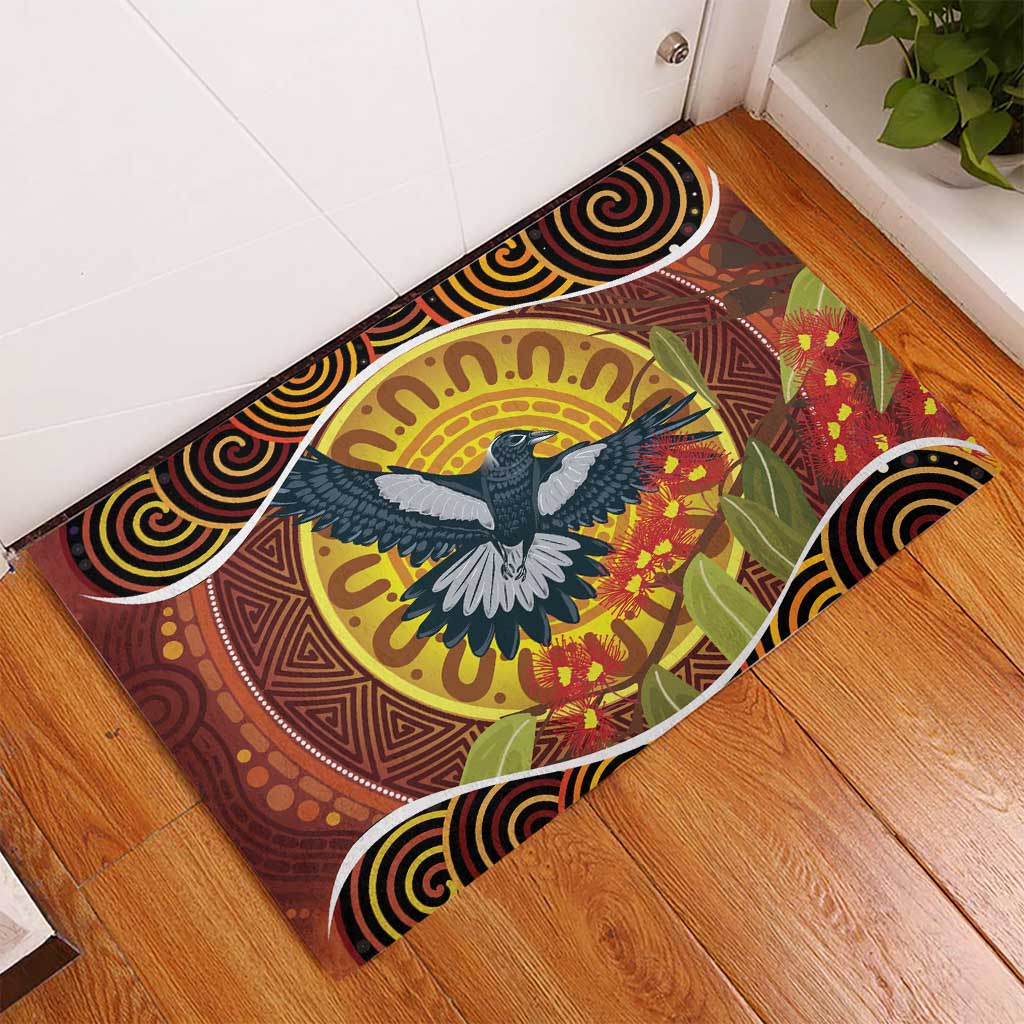Aboriginal Magpies Dots Art Rubber Doormat Native Australian Animals
