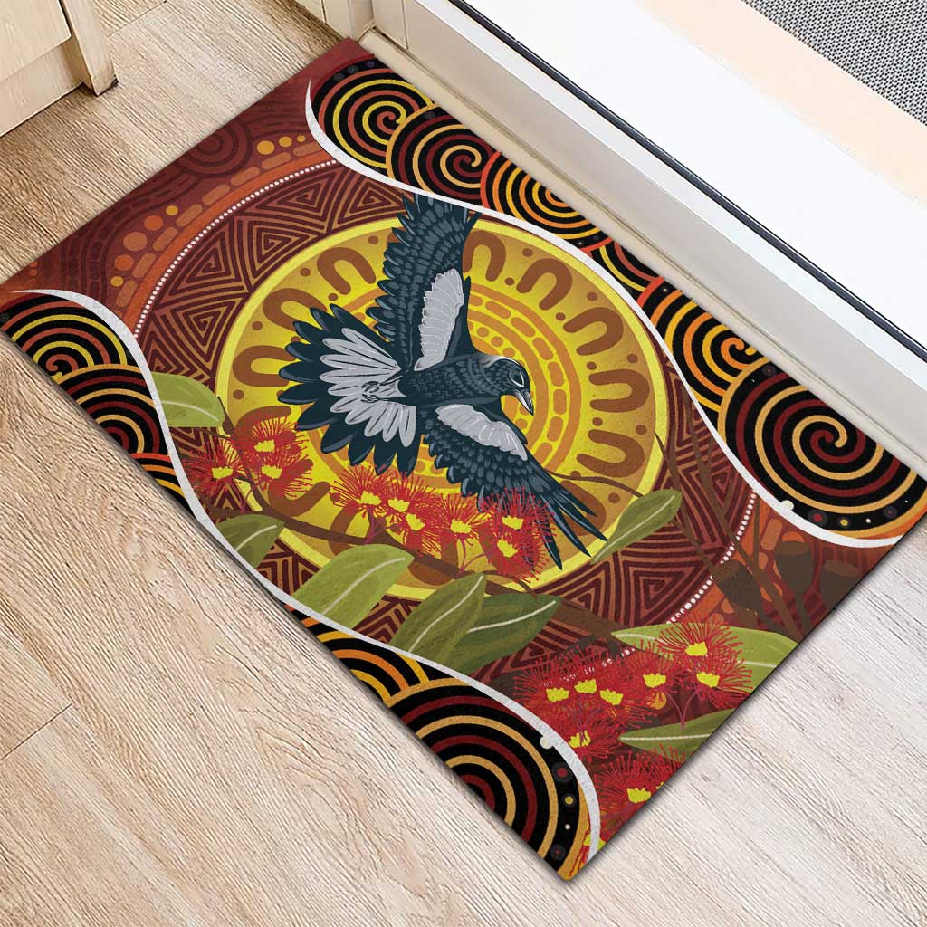 Aboriginal Magpies Dots Art Rubber Doormat Native Australian Animals