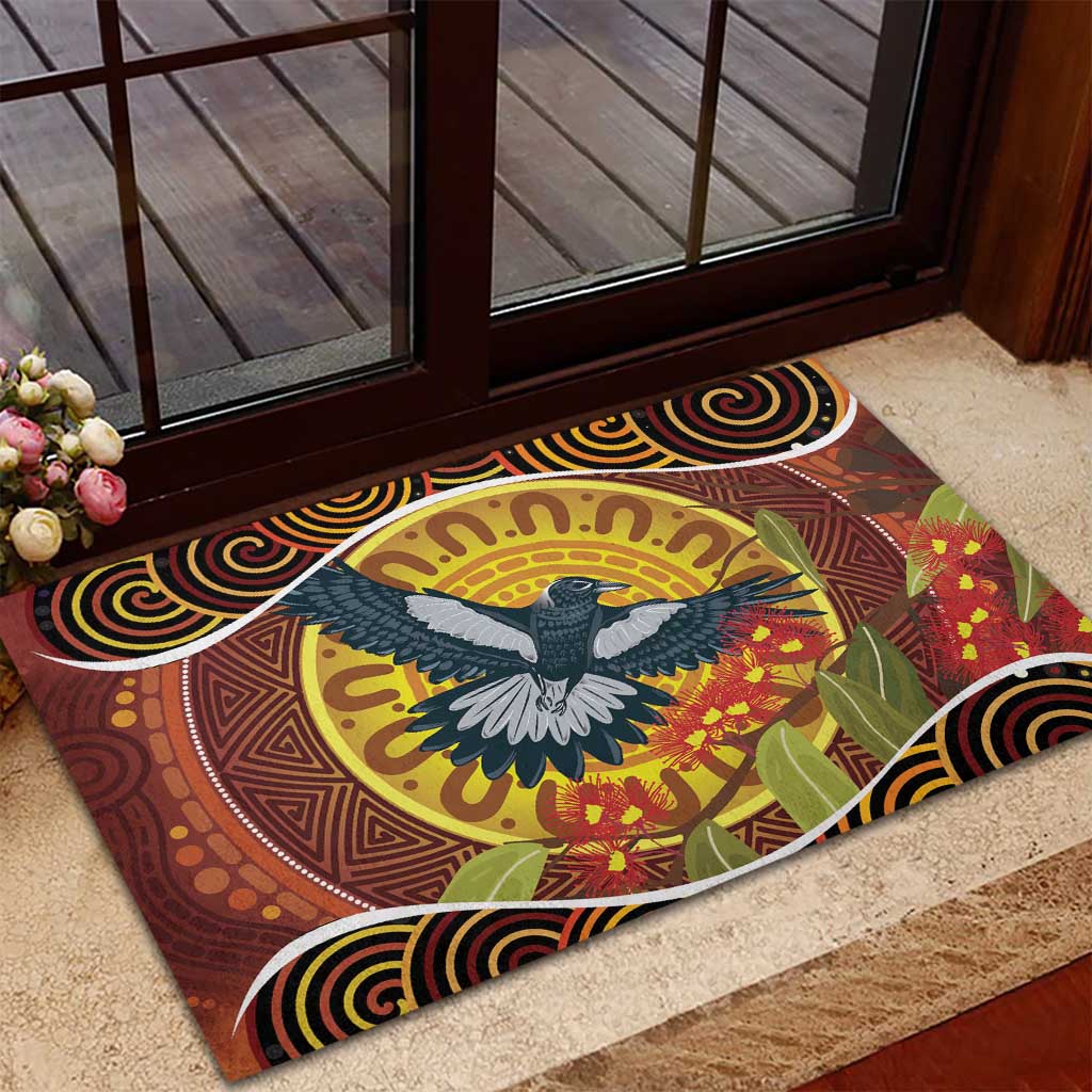 Aboriginal Magpies Dots Art Rubber Doormat Native Australian Animals