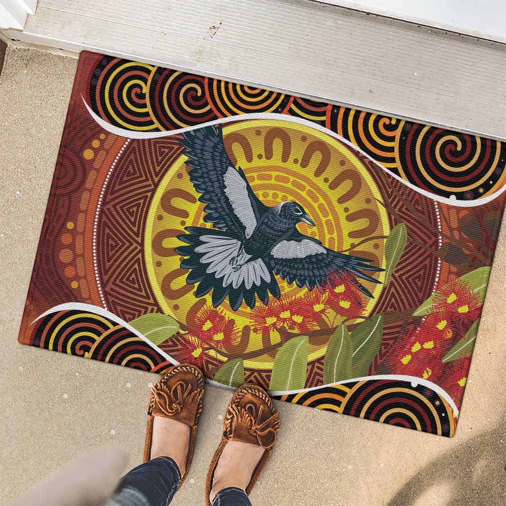 Aboriginal Magpies Dots Art Rubber Doormat Native Australian Animals