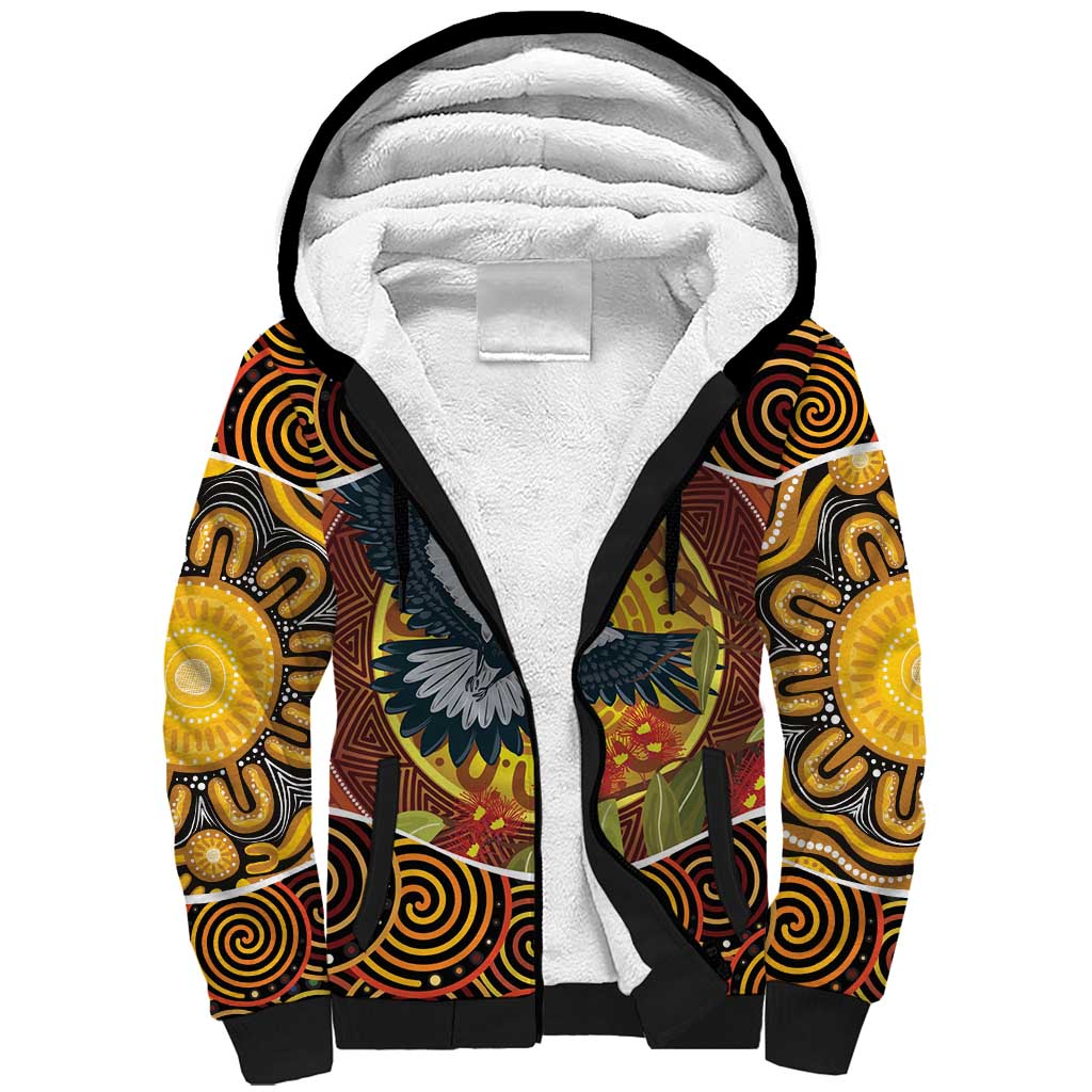 Aboriginal Magpies Dots Art Sherpa Hoodie Native Australian Animals