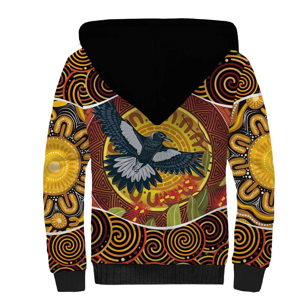 Aboriginal Magpies Dots Art Sherpa Hoodie Native Australian Animals