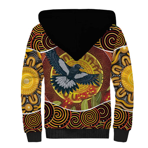 Aboriginal Magpies Dots Art Sherpa Hoodie Native Australian Animals