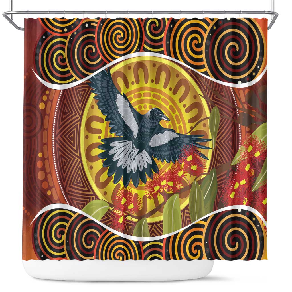 Aboriginal Magpies Dots Art Shower Curtain Native Australian Animals