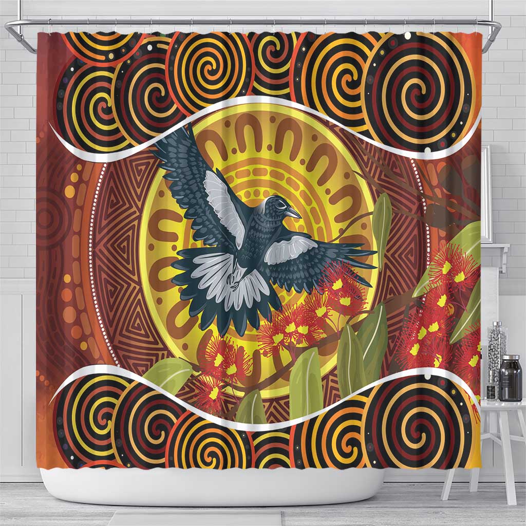 Aboriginal Magpies Dots Art Shower Curtain Native Australian Animals