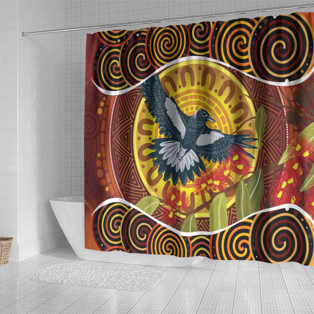 Aboriginal Magpies Dots Art Shower Curtain Native Australian Animals