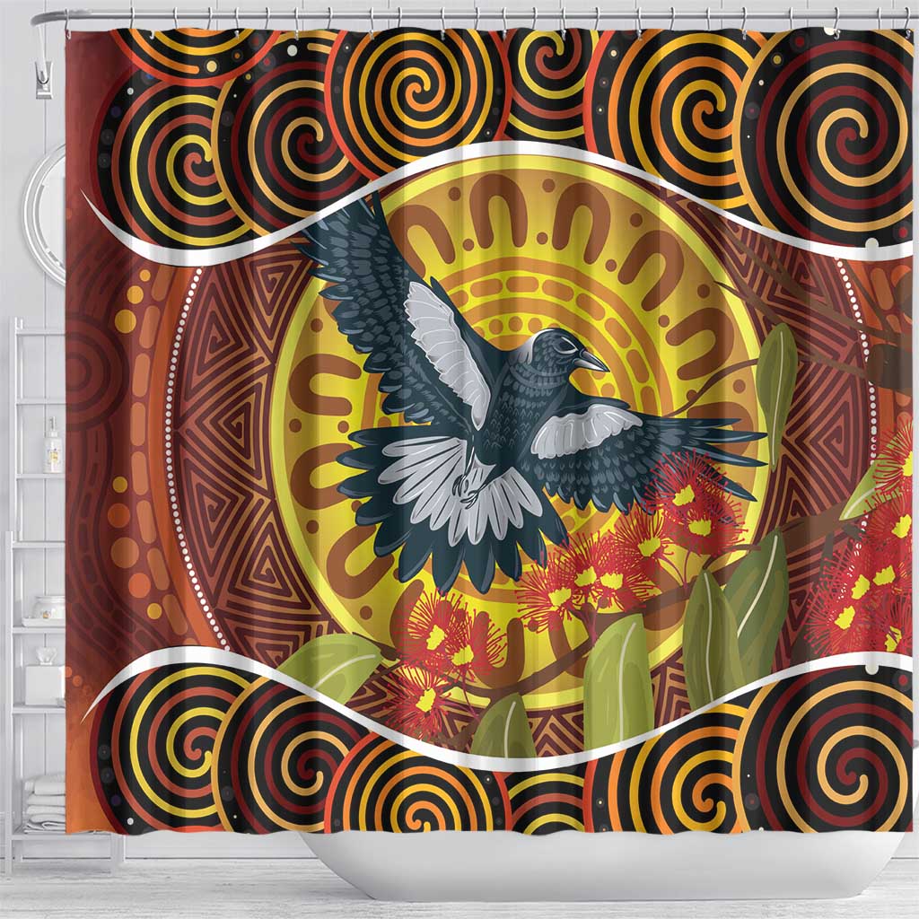 Aboriginal Magpies Dots Art Shower Curtain Native Australian Animals
