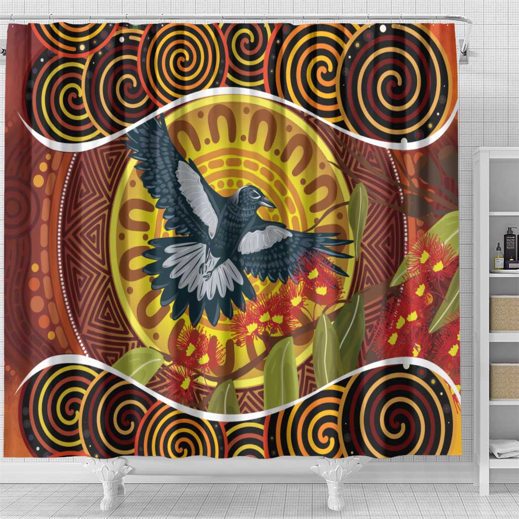 Aboriginal Magpies Dots Art Shower Curtain Native Australian Animals