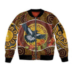 Aboriginal Magpies Dots Art Sleeve Zip Bomber Jacket Native Australian Animals