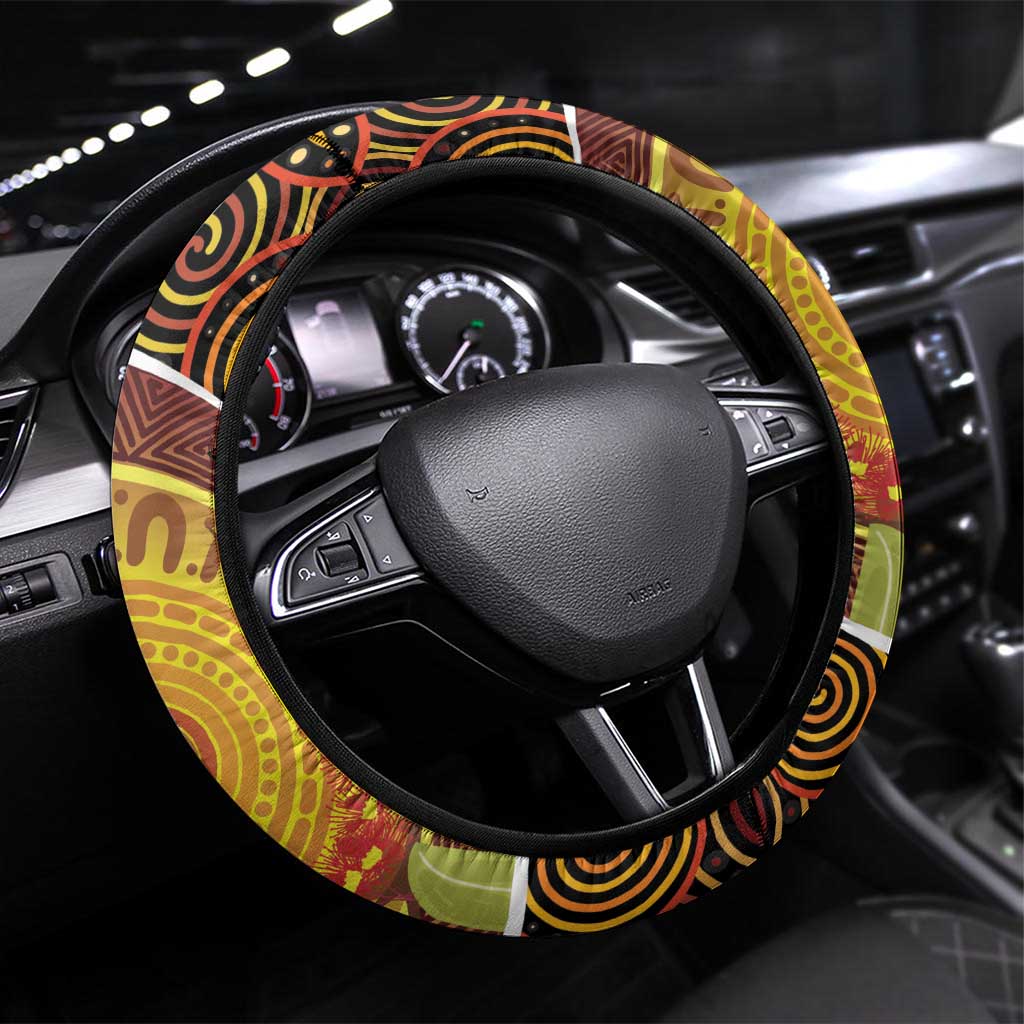 Aboriginal Magpies Dots Art Steering Wheel Cover Native Australian Animals