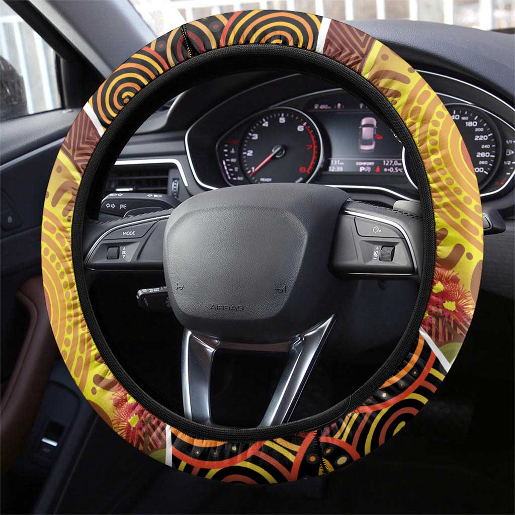 Aboriginal Magpies Dots Art Steering Wheel Cover Native Australian Animals