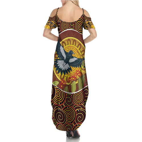 Aboriginal Magpies Dots Art Summer Maxi Dress Native Australian Animals
