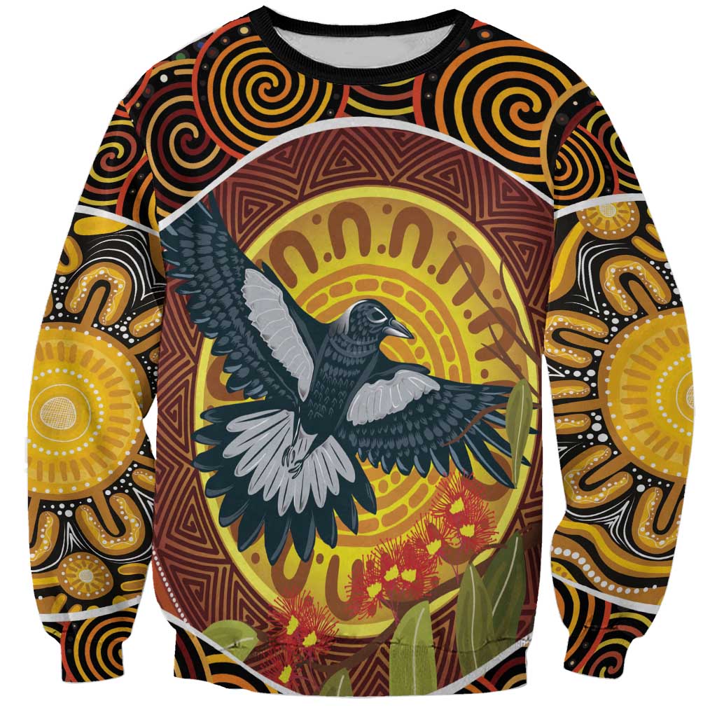 Aboriginal Magpies Dots Art Sweatshirt Native Australian Animals