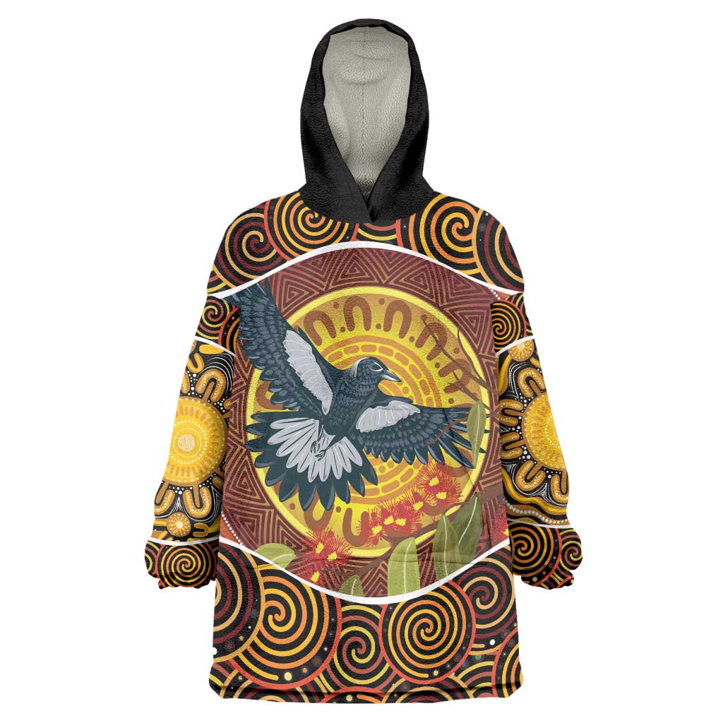 Aboriginal Magpies Dots Art Wearable Blanket Hoodie Native Australian Animals