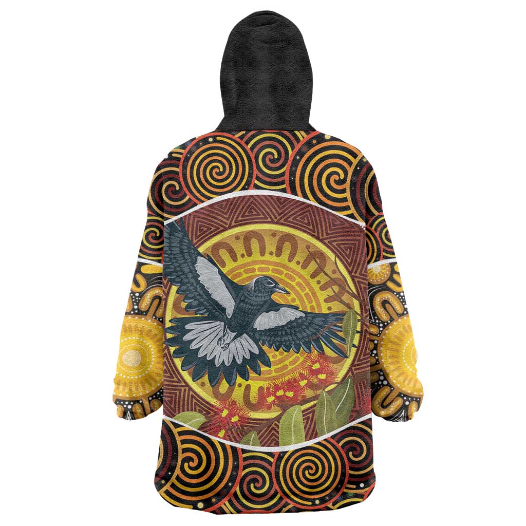 Aboriginal Magpies Dots Art Wearable Blanket Hoodie Native Australian Animals