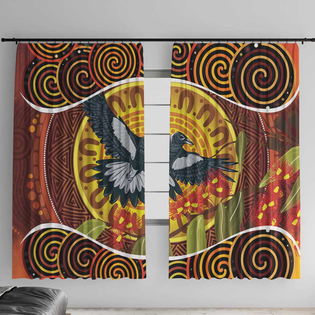 Aboriginal Magpies Dots Art Window Curtain Native Australian Animals