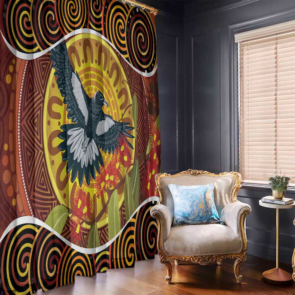 Aboriginal Magpies Dots Art Window Curtain Native Australian Animals