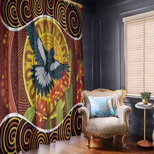 Aboriginal Magpies Dots Art Window Curtain Native Australian Animals