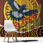 Aboriginal Magpies Dots Art Window Curtain Native Australian Animals