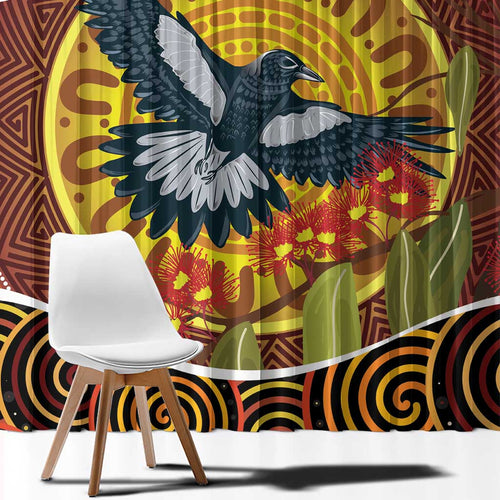 Aboriginal Magpies Dots Art Window Curtain Native Australian Animals