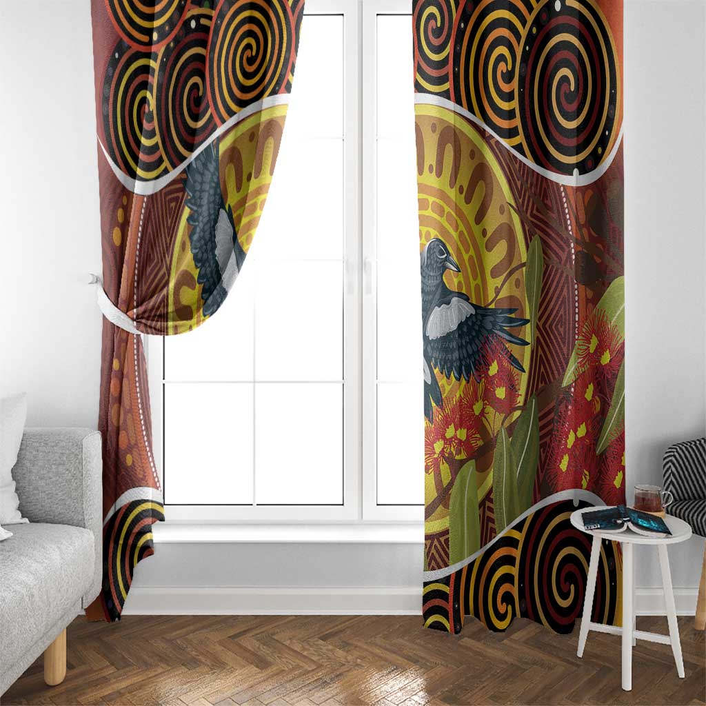 Aboriginal Magpies Dots Art Window Curtain Native Australian Animals