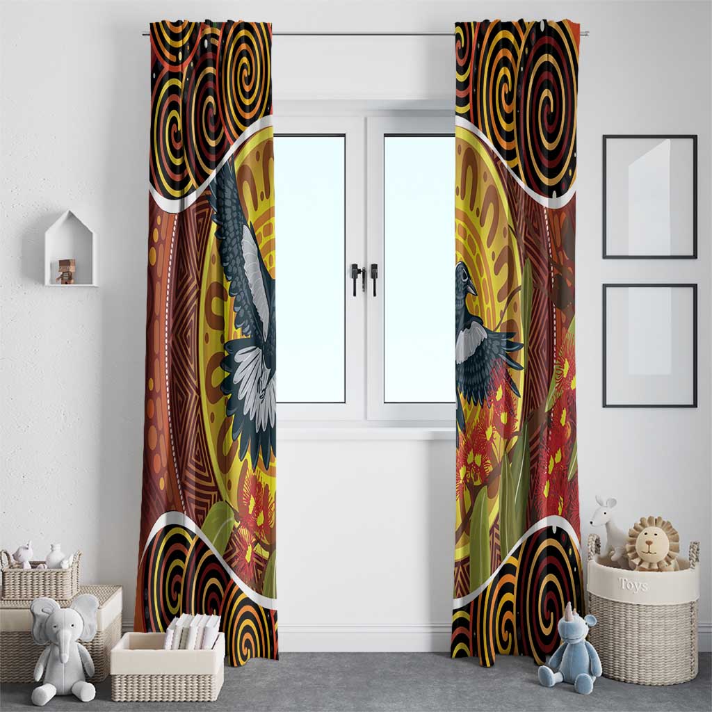 Aboriginal Magpies Dots Art Window Curtain Native Australian Animals