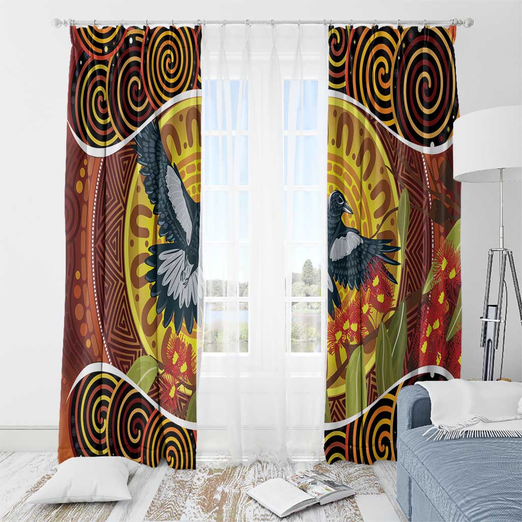 Aboriginal Magpies Dots Art Window Curtain Native Australian Animals