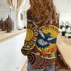 Aboriginal Magpies Dots Art Women Casual Shirt Native Australian Animals