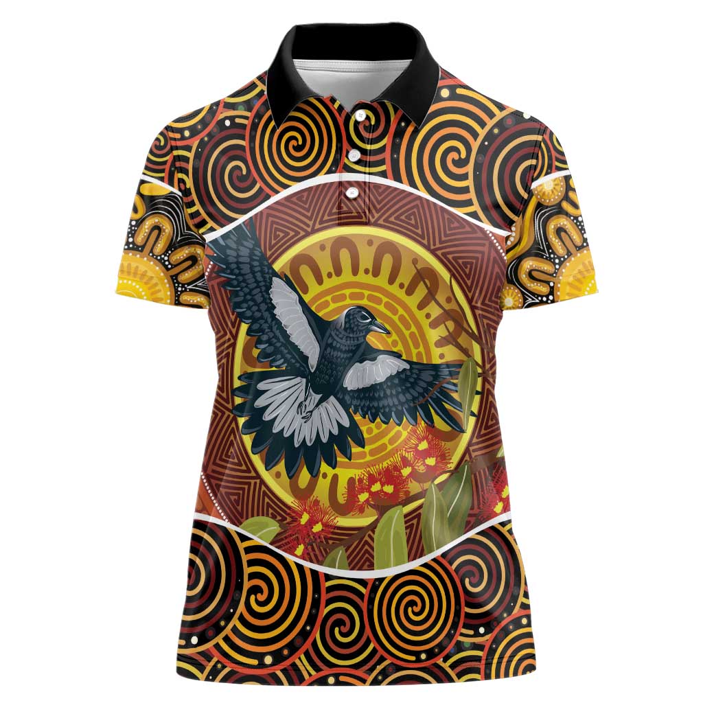 Aboriginal Magpies Dots Art Women Polo Shirt Native Australian Animals